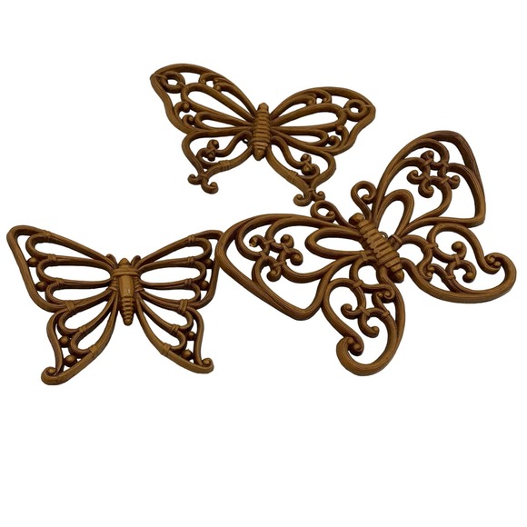 Homco Jewelry - Vintage 1970s Homco Wall Decor: Set of 3 Brown Butterflies #7537